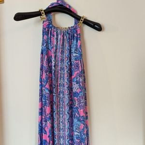Lily Pulitzer Bingham Halter Midi Dress With Matching Tie Band Gold Chain